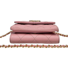 RARE CHANEL Pink Caviar GHW CC Quilt Logo Compact Wallet Chanel