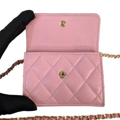 RARE CHANEL Pink Caviar GHW CC Quilt Logo Compact Wallet Chanel