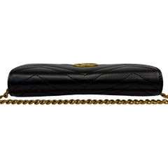 GUCCI Black Leather GG Marmont Wallet with Chain Gucci