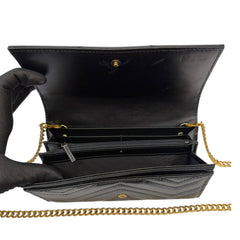 GUCCI Black Leather GG Marmont Wallet with Chain Gucci