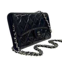 CHANEL Black Patent Leather Classic Flap Trifold Wallet SHW Chanel