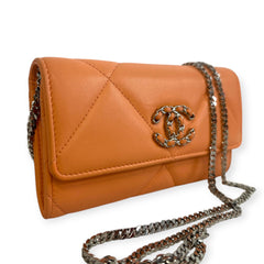 CHANEL 19 Melon Goatskin Large Quilt Medium Flap Wallet with added Chain Chanel