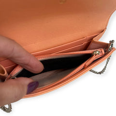 CHANEL 19 Melon Goatskin Large Quilt Medium Flap Wallet with added Chain Chanel