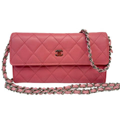 CHANEL Pink Quilted Lambskin SHW Long Flap Wallet Chanel