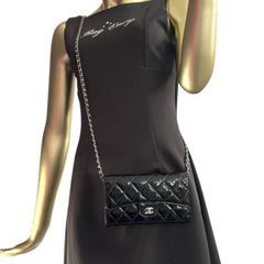 CHANEL Black Patent Leather Classic Flap Trifold Wallet SHW Chanel
