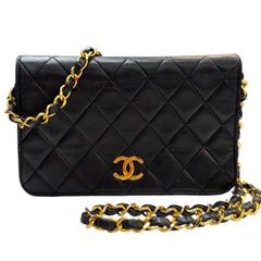 CHANEL Black Lambskin Full Flap Chain Bag Chanel