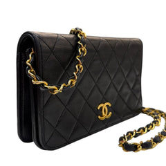 CHANEL Black Lambskin Full Flap Chain Bag Chanel
