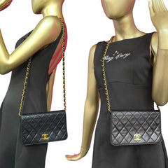 CHANEL Black Lambskin Full Flap Chain Bag Chanel