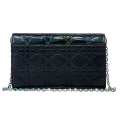 DIOR Iridescent Black Cannage Patent and Calfskin Leather Long Wallet with Chain Dior