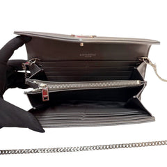 SAINT LAURENT Grey Grained Leather Chevron Cassandra Clutch with Chain Saint Laurent