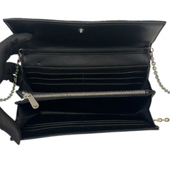 DIOR Iridescent Black Cannage Patent and Calfskin Leather Long Wallet with Chain Dior