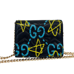 GUCCI Black Ghost GG Marmont Compact Wallet with Adjustable Chain Gucci