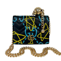 GUCCI Black Ghost GG Marmont Compact Wallet with Adjustable Chain Gucci