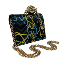 GUCCI Black Ghost GG Marmont Compact Wallet with Adjustable Chain Gucci