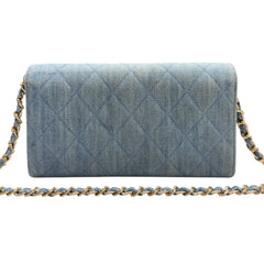 CHANEL 2.55 Denim Gusseted Classic Flap Wallet with Added Chain Chanel