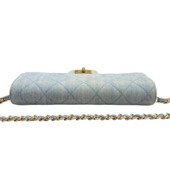 CHANEL 2.55 Denim Gusseted Classic Flap Wallet with Added Chain Chanel