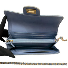 CHANEL 2.55 Denim Gusseted Classic Flap Wallet with Added Chain Chanel