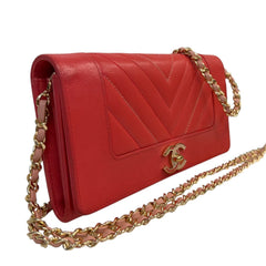 Rare CHANEL Coral Chevron Goatskin Mademoiselle Full Flap Gusseted Wallet Chanel