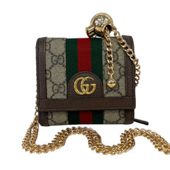 GUCCI Ophidia Coated Canvas Compact Wallet with Adjustable Chain Gucci