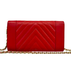 Rare CHANEL Coral Chevron Goatskin Mademoiselle Full Flap Gusseted Wallet Chanel