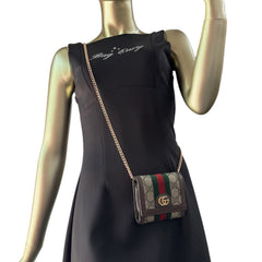 GUCCI Ophidia Coated Canvas Compact Wallet with Adjustable Chain Gucci
