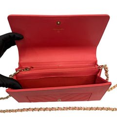 Rare CHANEL Coral Chevron Goatskin Mademoiselle Full Flap Gusseted Wallet Chanel