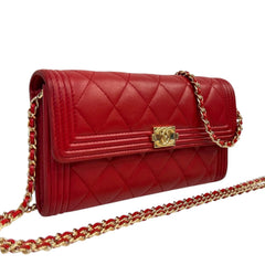 CHANEL Red Lambskin Leather Boy Long Flap Wallet Chanel