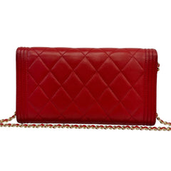 CHANEL Red Lambskin Leather Boy Long Flap Wallet Chanel