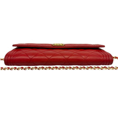 CHANEL Red Lambskin Leather Boy Long Flap Wallet Chanel