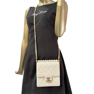 CHANEL Ivory Caviar Quilted Chic Pearls Flap Chanel