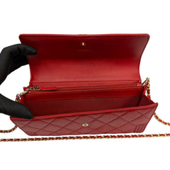 CHANEL Red Lambskin Leather Boy Long Flap Wallet Chanel