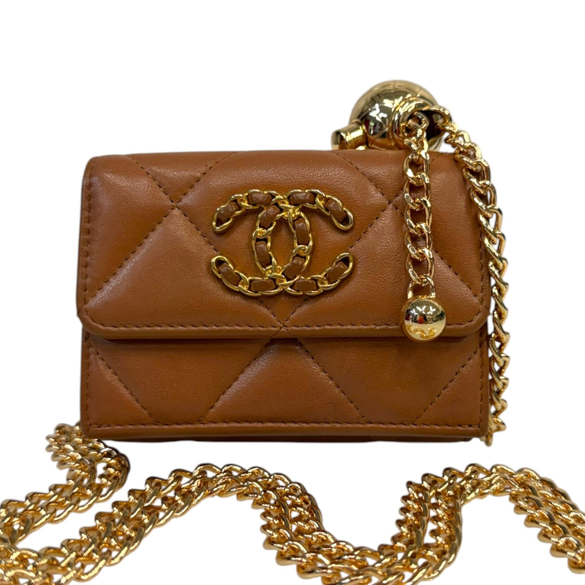 CHANEL 19 Mocha Goatskin Leather Compact Wallet GHW Chanel