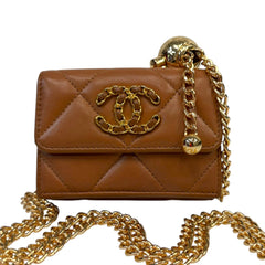 CHANEL 19 Mocha Goatskin Leather Compact Wallet GHW Chanel