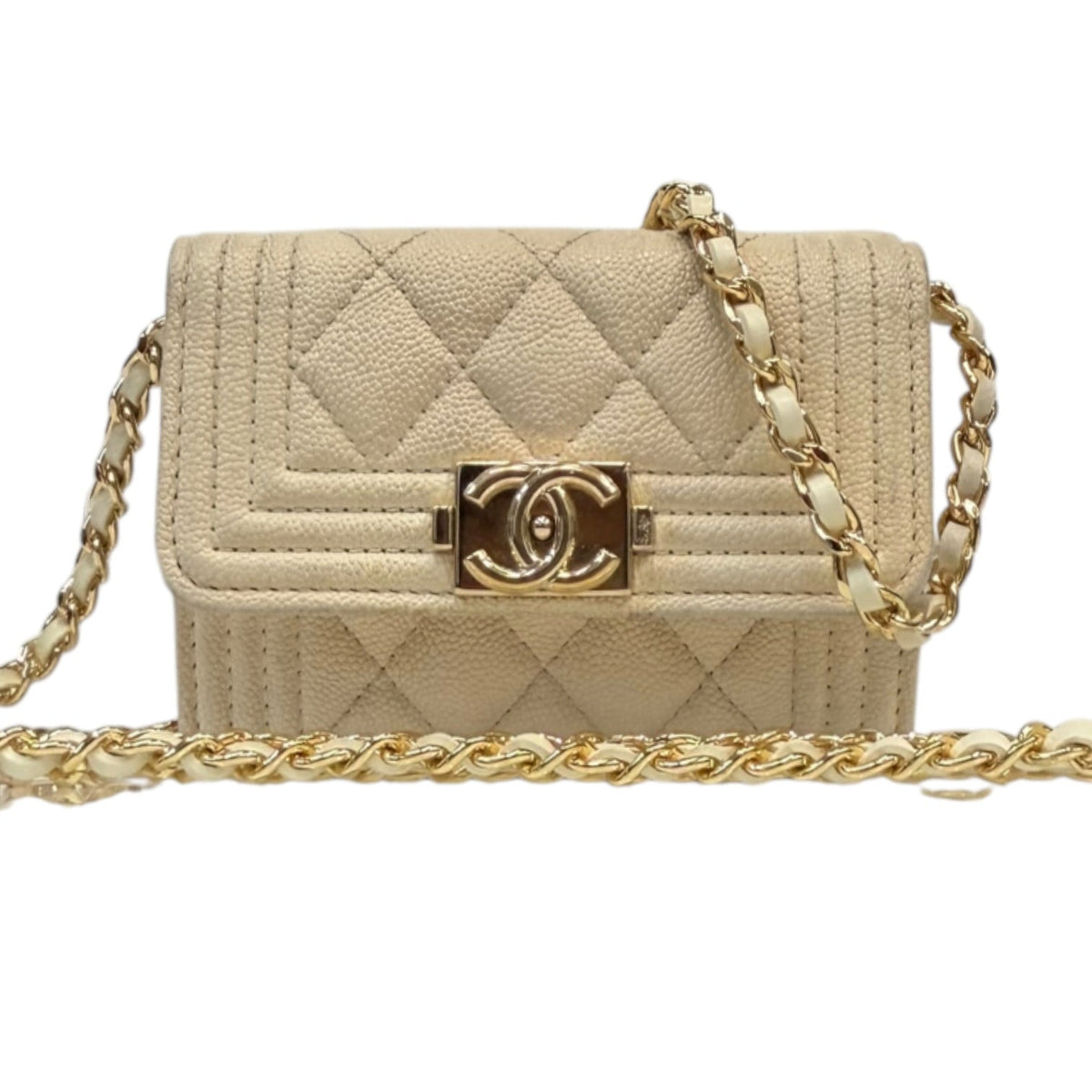 CHANEL Ivory Caviar Boy Card Case Chanel
