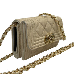 CHANEL Ivory Caviar Boy Card Case Chanel