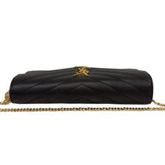 SAINT LAURENT Black Grained Leather Chevron Cassandra Clutch with Chain/Tassel Saint Laurent