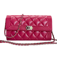 CHANEL Magenta Lambskin Leather Boy Long Flap Wallet Chanel
