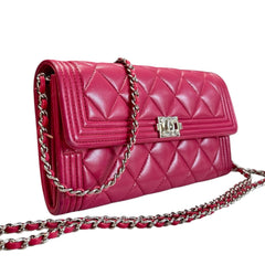 CHANEL Magenta Lambskin Leather Boy Long Flap Wallet Chanel