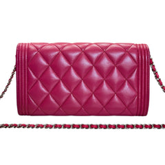 CHANEL Magenta Lambskin Leather Boy Long Flap Wallet Chanel