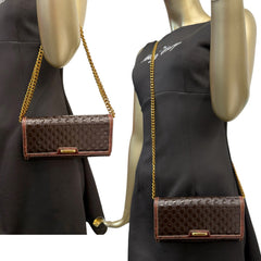 CELINE Brown Patent and Croc Embossed Leather Triomphe Long Wallet with Chain Celine
