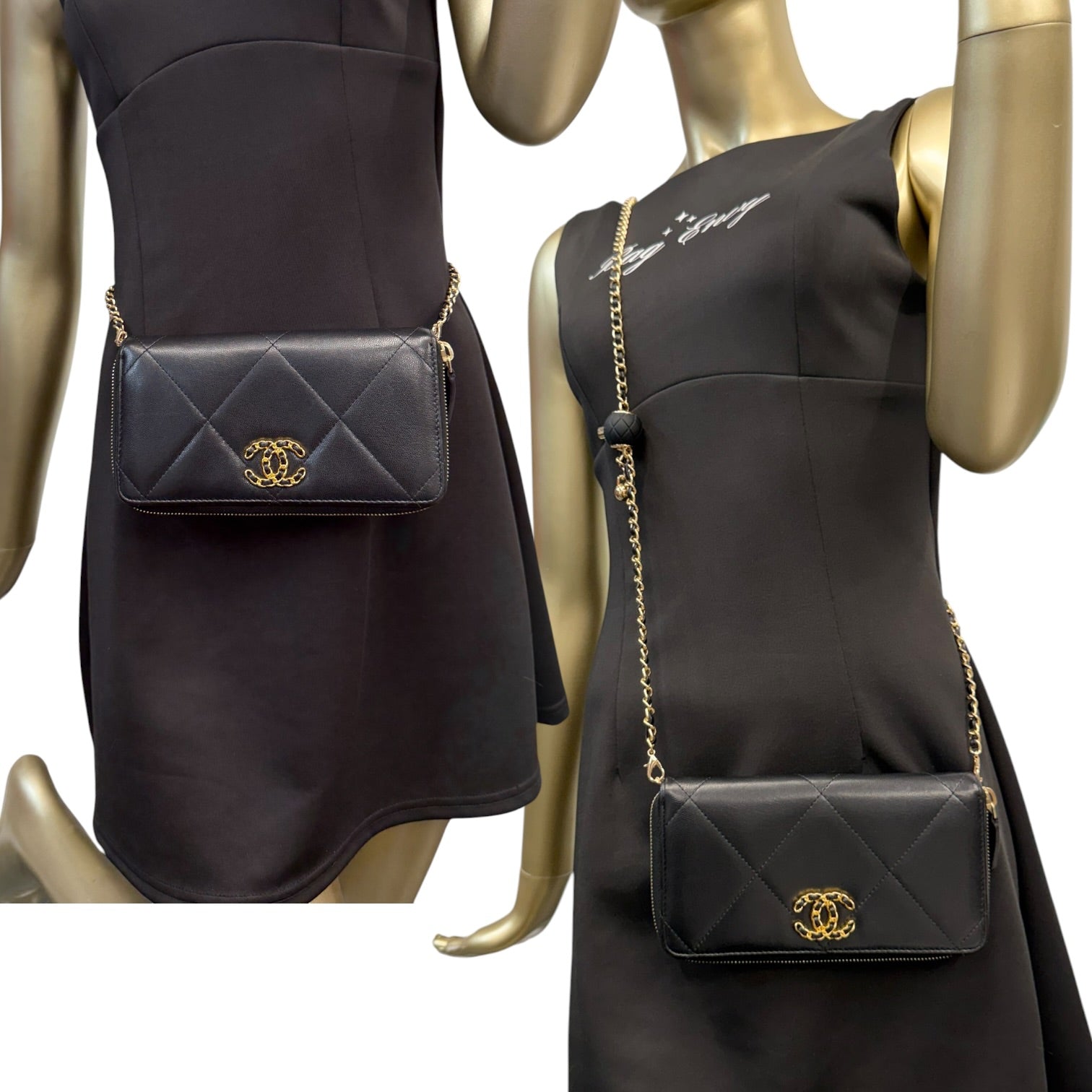 CHANEL 19 Black Quilted Goatskin Zip Wallet – Bag Envy