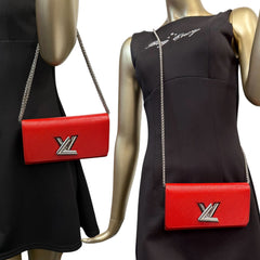 LOUIS VUITTON Red Epi Leather Twist Wallet with Chain Louis Vuitton
