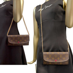 LOUIS VUITTON Monogram/Rasberry Emilie Wallet with Added Chain Louis Vuitton
