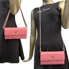 CHANEL Pink Quilted Lambskin SHW Long Flap Wallet Chanel