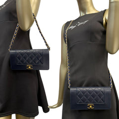 CHANEL Navy Goatskin Mademoiselle Full Flap Gusseted Wallet Chanel