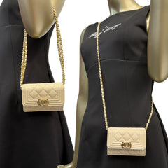 CHANEL Ivory Caviar Boy Card Case Chanel