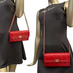 CHANEL Red Lambskin Leather Boy Long Flap Wallet Chanel