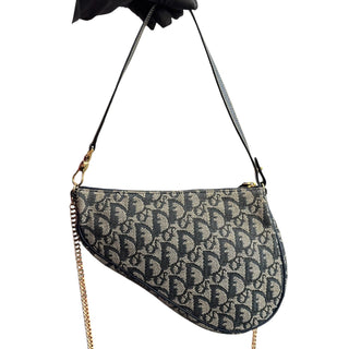CHRISTIAN DIOR Navy Trotter Saddle Bag with Chain Dior