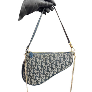 CHRISTIAN DIOR Navy Trotter Saddle Bag with Chain Dior