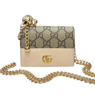 GUCCI Cream/GG Supreme Compact Wallet with Adjustable Chain Gucci